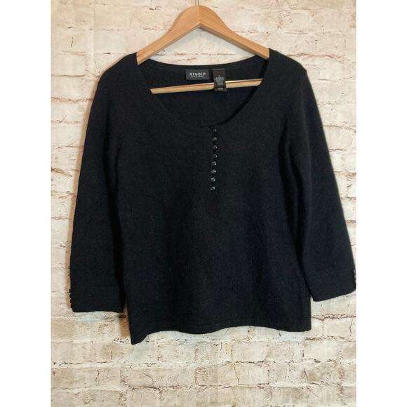 Studio Liz Claiborne Angora Sweater Womens Medium Black Boxy Popover Capsule - Picture 1 of 12